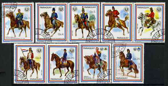 Paraguay 1978 Military Uniforms set of  9 fine cto used, stamps on horses, stamps on militaria