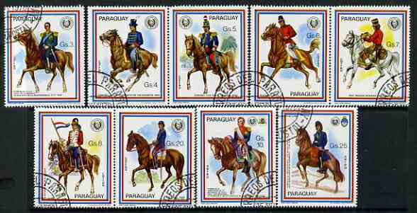 Paraguay 1978 Military Uniforms set of  9 fine cto used, stamps on , stamps on  stamps on horses, stamps on  stamps on militaria