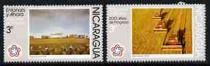 Nicaragua 1978 the two 3c values from Bicent of American Revolution (2nd Series) '200 years of Progress' fine unmounted mint SG 2060-1, stamps on agriculture, stamps on farming