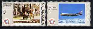 Nicaragua 1978 the two 5c values from Bicent of American Revolution (2nd Series) '200 years of Progress' fine unmounted mint SG 2064-5, stamps on , stamps on  stamps on aviation, stamps on  stamps on transport, stamps on  stamps on horses, stamps on  stamps on boeing 747