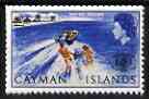 Cayman Islands 1967 Tourist Year 4d (Water Skiing) with gold (value etc) omitted,  'Maryland' perf forgery 'unused', as SG 205a - the word Forgery is either handstamped or printed on the back and comes on a presentation card with descriptive notes, stamps on , stamps on  stamps on maryland, stamps on  stamps on forgery, stamps on  stamps on forgeries, stamps on  stamps on 