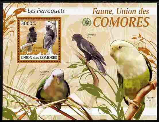 Comoro Islands 2009 Parrots perf s/sheet unmounted mint Yv 204, Mi BL 521, stamps on birds, stamps on parrots