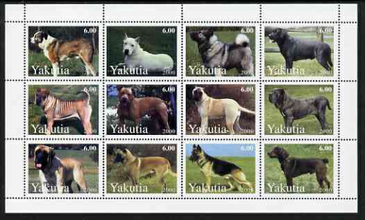 Sakha (Yakutia) Republic 2000 Dogs perf sheetlet containing complete set of 12 values unmounted mint, stamps on , stamps on  stamps on dogs