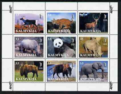 Kalmikia Republic 2000 Wild Animals perf sheetlet containing 9 values unmounted mint, stamps on , stamps on  stamps on animals, stamps on  stamps on deer, stamps on  stamps on cats, stamps on  stamps on elephants, stamps on  stamps on pandas