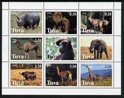 Touva 2000 Wild Animals perf sheetlet containing 9 values unmounted mint, stamps on animals, stamps on cats, stamps on elephants, stamps on giraffes, stamps on apes, stamps on bison, stamps on bovine