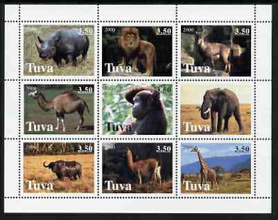 Touva 2000 Wild Animals perf sheetlet containing 9 values unmounted mint, stamps on , stamps on  stamps on animals, stamps on  stamps on cats, stamps on  stamps on elephants, stamps on  stamps on giraffes, stamps on  stamps on apes, stamps on  stamps on bison, stamps on  stamps on bovine