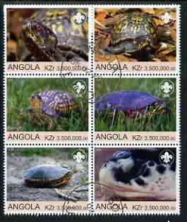 Angola 2000 Tortoises (with Scout Logo) set of 6 very fine cto used, stamps on tortoises, stamps on scouts