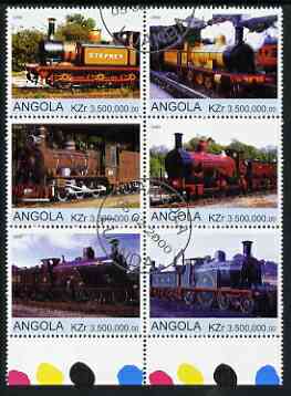 Angola 2000 Steam Locos #01 set of 6 very fine cto used, stamps on , stamps on  stamps on railways