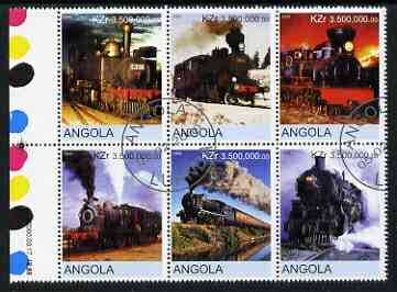 Angola 2000 Steam Locos #02 set of 6 very fine cto used, stamps on , stamps on  stamps on railways