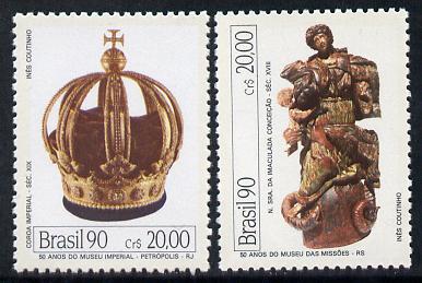 Brazil 1990 Museums (Gold Crown & Wood carving) set of 2, SG 2430-31 unmounted mint, stamps on , stamps on  stamps on artefacts, stamps on crafts, stamps on jewellry, stamps on museums