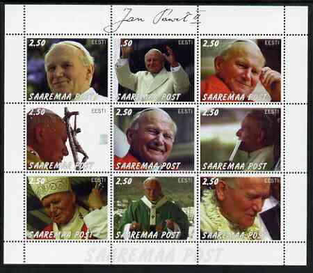 Estonia (Saaremaa) 2000 Pope John Paul II #1 perf sheetlet containing 9 values unmounted mint, stamps on , stamps on  stamps on religion, stamps on  stamps on personalities, stamps on  stamps on pope