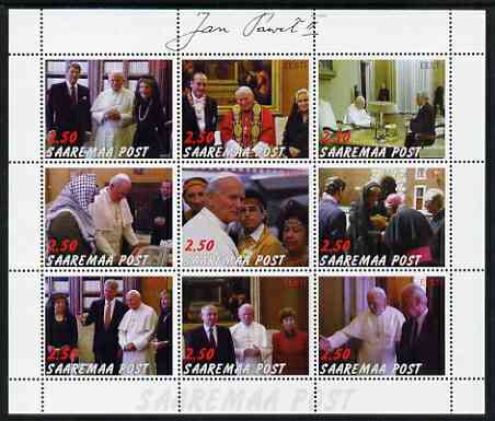 Estonia (Saaremaa) 2000 Pope John Paul II #2 perf sheetlet containing 9 values unmounted mint, stamps on , stamps on  stamps on religion, stamps on  stamps on personalities, stamps on  stamps on pope