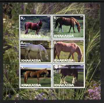 Chakasia 2003 Horses perf sheetlet containing set of 6 values cto used, stamps on animals, stamps on horses