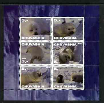 Chuvashia Republic 2003 Seals perf sheetlet containing set of 6 values cto used, stamps on animals, stamps on seals, stamps on marine life, stamps on polar