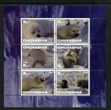 Chuvashia Republic 2003 Seals perf sheetlet containing set of 6 values cto used, stamps on , stamps on  stamps on animals, stamps on  stamps on seals, stamps on  stamps on marine life, stamps on  stamps on polar