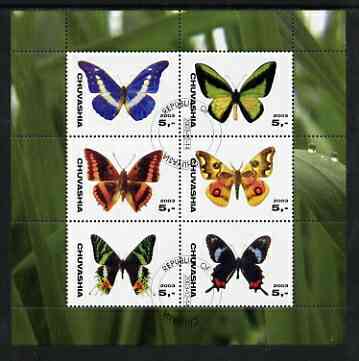 Chuvashia Republic 2003 Butterflies perf sheetlet containing set of 6 values cto used, stamps on butterflies