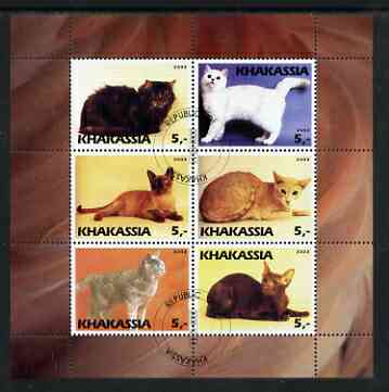 Chakasia 2003 Cats perf sheetlet containing set of 6 values cto used, stamps on , stamps on  stamps on cats