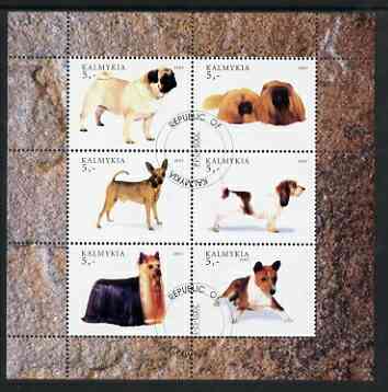 Kalmikia Republic 2003 Dogs perf sheetlet containing set of 6 values cto used, stamps on dogs