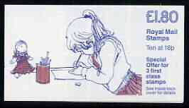 Great Britain 1987 Jolly Postman (Girl Drawing with Doll) £1.80 booklet complete with cyl numbers, SG FU5, stamps on dolls, stamps on toys, stamps on children, stamps on postman