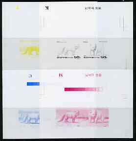 North Korea 1996 Polar Animals sheetlet #1 (containing Arctic Fox & Polar Bear) the set of 4 imperf progressive proofs comprising the 4 individual colours (magenta, yellow, blue & black) unmounted mint as SG N3597a, stamps on animals, stamps on polar, stamps on fox, stamps on bears, stamps on huskies, stamps on  fox , stamps on foxes, stamps on  