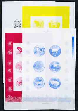 North Korea 1999 Chinese New Year - Year of the Rabbit sheetlet #1 containing 6 symbols - the set of 4 imperf progressive proofs comprising the 4 individual colours (mage..., stamps on animals, stamps on horse, stamps on sheep, stamps on monkey, stamps on cock, stamps on dog, stamps on pig, stamps on swine, stamps on ovine, stamps on apes, stamps on horses, stamps on lunar, stamps on lunar new year