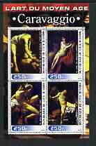 Ivory Coast 2003 Art of the Renaissance - Paintings by Caravaggio perf sheetlet containing 4 values unmounted mint, stamps on arts, stamps on caravaggio, stamps on renaissance