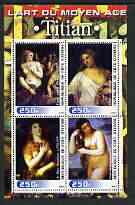 Ivory Coast 2003 Art of the Renaissance - Paintings by Titian perf sheetlet containing 4 values unmounted mint, stamps on arts, stamps on titian, stamps on nudes, stamps on renaissance