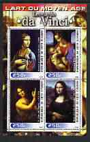 Ivory Coast 2003 Art of the Renaissance - Paintings by Leonardo da Vinci perf sheetlet containing 4 values unmounted mint, stamps on arts, stamps on leonardo da vinci, stamps on renaissance