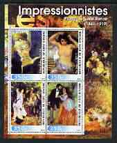 Ivory Coast 2003 Art of the Impressionists - Paintings by Pierre-Auguste Renoir perf sheetlet containing 4 values unmounted mint, stamps on arts, stamps on renoir, stamps on 