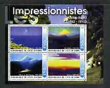 Ivory Coast 2003 Art of the Impressionists - Paintings by Atkhip Kuinji perf sheetlet containing 4 values unmounted mint, stamps on arts, stamps on 