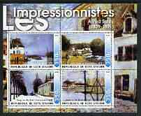 Ivory Coast 2003 Art of the Impressionists - Paintings by Alfred Sisley perf sheetlet containing 4 values unmounted mint, stamps on arts, stamps on weather