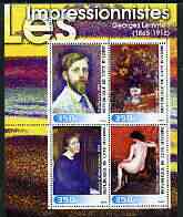 Ivory Coast 2003 Art of the Impressionists - Paintings by Georges Lemmen perf sheetlet containing 4 values unmounted mint, stamps on arts, stamps on 