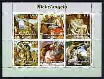 Congo 2003 Paintings by Michelangelo perf sheetlet containing 6 values unmounted mint, stamps on arts, stamps on michelangelo, stamps on renaissance