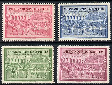 United States 1940 Olympic Fund perf labels in red, green, blue and purple produced by ABNCo unmounted mint, stamps on , stamps on  stamps on olympics    sport        cinderella