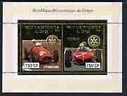 Congo 2003 Ferrari perf sheetlet containing 2 x 750 CF values with embossed gold background & Rotary Logo, unmounted mint, stamps on cars, stamps on  f1 , stamps on racing, stamps on ferrari, stamps on rotary