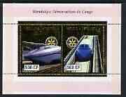 Congo 2003 High Speed Trains perf sheetlet containing 2 x 500 CF values with embossed gold background & Rotary Logo, unmounted mint, stamps on railways, stamps on rotary  