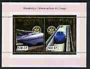 Congo 2003 High Speed Trains perf sheetlet containing 2 x 500 CF values with embossed gold background & Rotary Logo, unmounted mint, stamps on railways, stamps on rotary