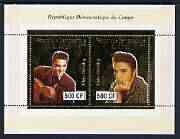 Congo 2003 Elvis Presley perf sheetlet containing 2 x 500 CF values with embossed gold background, unmounted mint, stamps on music, stamps on personalities, stamps on elvis, stamps on entertainments, stamps on films, stamps on cinema 