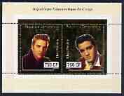 Congo 2003 Elvis Presley perf sheetlet containing 2 x 750 CF values with embossed gold background, unmounted mint, stamps on music, stamps on personalities, stamps on elvis, stamps on entertainments, stamps on films, stamps on cinema 