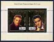 Congo 2003 Elvis Presley perf sheetlet containing 2 x 750 CF values with embossed gold background, unmounted mint, stamps on , stamps on  stamps on music, stamps on  stamps on personalities, stamps on  stamps on elvis, stamps on  stamps on entertainments, stamps on  stamps on films, stamps on  stamps on cinema 