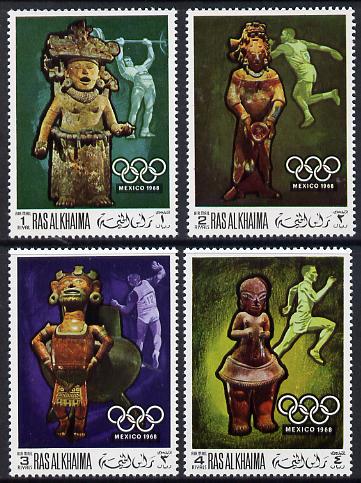 Ras Al Khaima 1968 Mexico Olympics (statuettes) perf set of 4 unmounted mint Mi 259-62A, stamps on artefacts, stamps on olympics, stamps on sport, stamps on statues