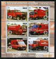 Congo 2003 Fire Services 1,000 Years perf sheetlet containing 6 x 135 cf values each with Rotary Logo, unmounted mint, stamps on , stamps on  stamps on rotary, stamps on  stamps on fire, stamps on  stamps on trucks, stamps on  stamps on land rovers