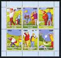 Congo 2003 Comic Golf perf sheetlet containing 6 x 120 cf values each with Rotary Logo, unmounted mint, stamps on , stamps on  stamps on rotary, stamps on  stamps on sport, stamps on  stamps on golf, stamps on  stamps on comedy, stamps on  stamps on cartoons