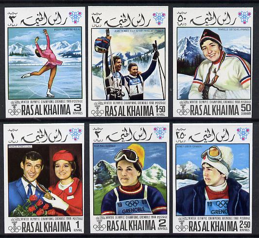 Ras Al Khaima 1968 Grenoble Winter Olympics imperf set of 6 unmounted mint Mi 253B-258B , stamps on , stamps on  stamps on olympics  sport