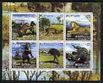 Somalia 2003 Dinosaurs perf sheetlet containing 6 values each with Rotary Logo, unmounted mint, stamps on dinosaurs, stamps on rotary, stamps on sabre