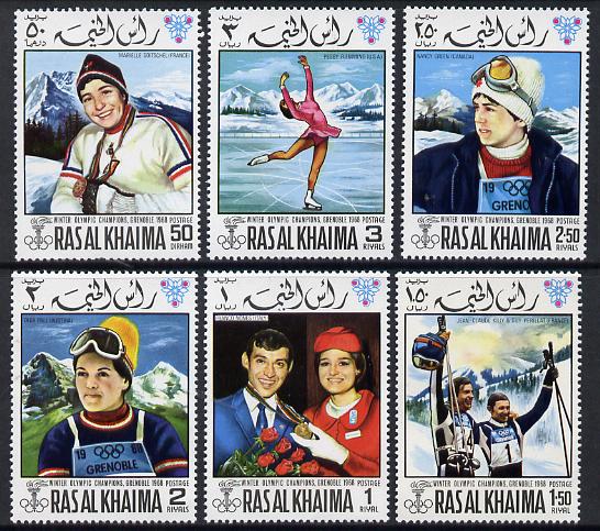 Ras Al Khaima 1968 Grenoble Winter Olympics perf set of 6 unmounted mint Mi 253A-258A, stamps on olympics  sport