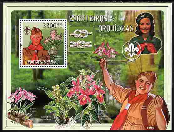 Guinea - Bissau 2009 Scouts & Orhids perf s/sheet unmounted mint Yv 461, stamps on scouts, stamps on orchids, stamps on flowers