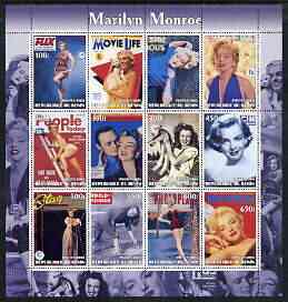 Benin 2003 Marilyn Monroe #2 perf sheetlet containing 12 values (Magazine Covers) unmounted mint, stamps on movies, stamps on films, stamps on cinema, stamps on women, stamps on marilyn monroe, stamps on 