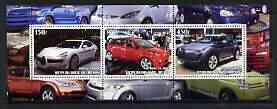 Benin 2003 Modern Cars perf sheetlet containing 3 values unmounted mint, stamps on , stamps on  stamps on cars