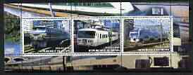 Benin 2003 Modern Electric Trains perf sheetlet containing 3 values unmounted mint, stamps on , stamps on  stamps on railways